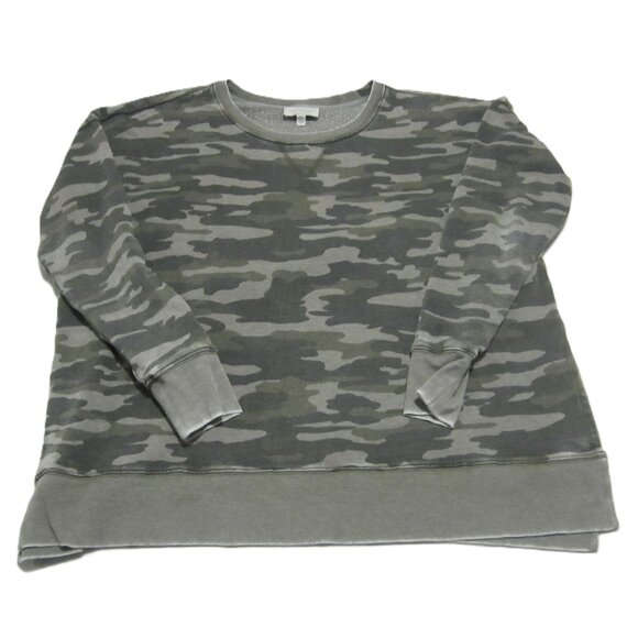 Lucky Brand Blouse Women's Medium GrayCamo Long Sleeve Crew Neck Soft side slit - Picture 1 of 14